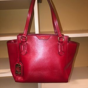 Red leather Ralph Lauren tote bag, like new!